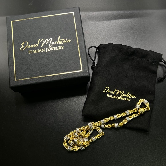 DAVID MARKSTEIN ITALIAN JEWELRY 925 GOLD VERMEIL DIAMOND CUT NECKLACE 18” - Picture 1 of 7